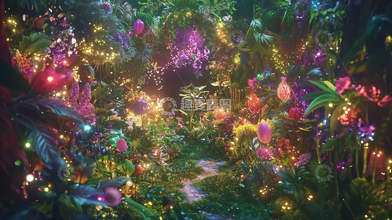 高清大图下载【趣麦麦图】梦幻发光植物森林