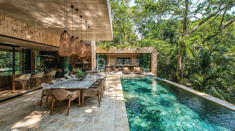 高清大图下载【趣麦麦图】热带雨林别墅泳池景观