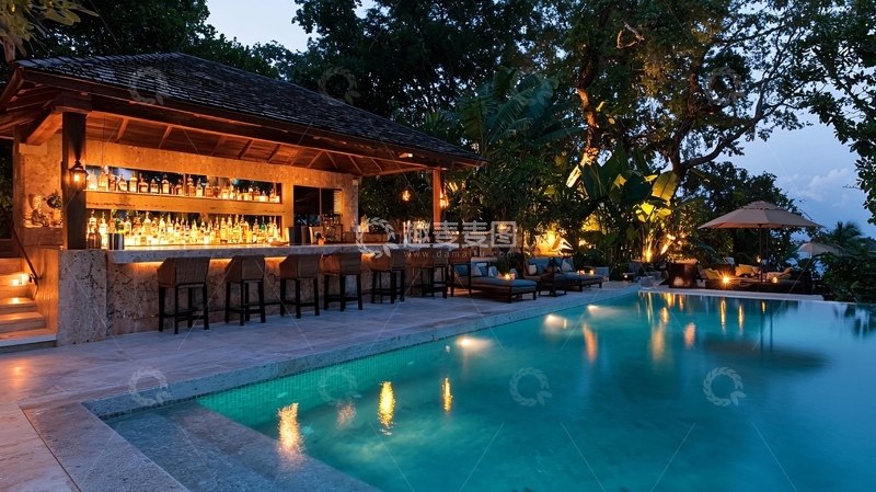 高清大图下载【趣麦麦图】豪华泳池酒吧夜景