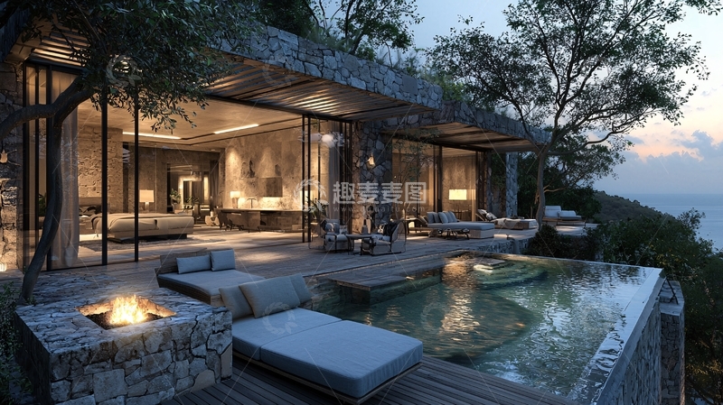 高清大图下载【趣麦麦图】海边豪华别墅夜景