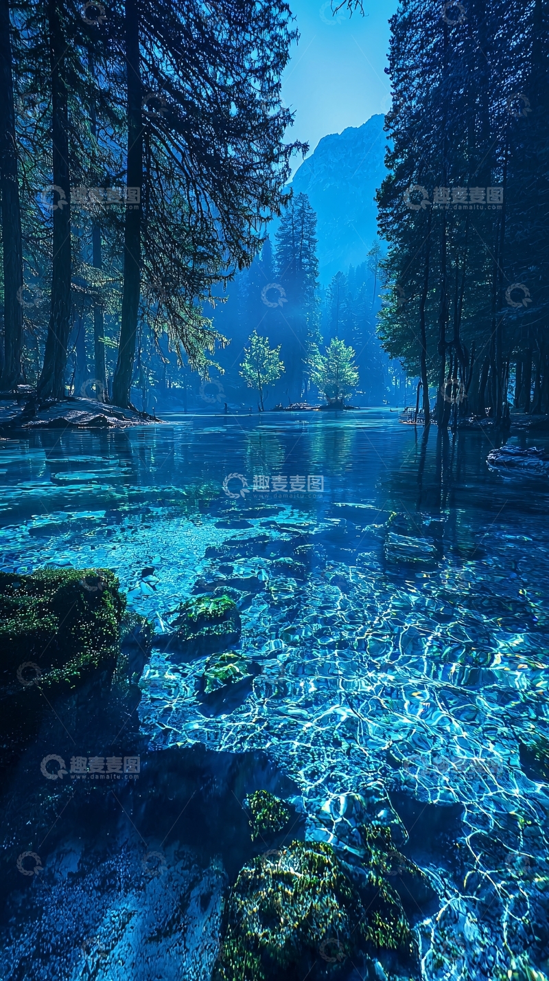 高清大图下载【趣麦麦图】清澈湖水森林倒影