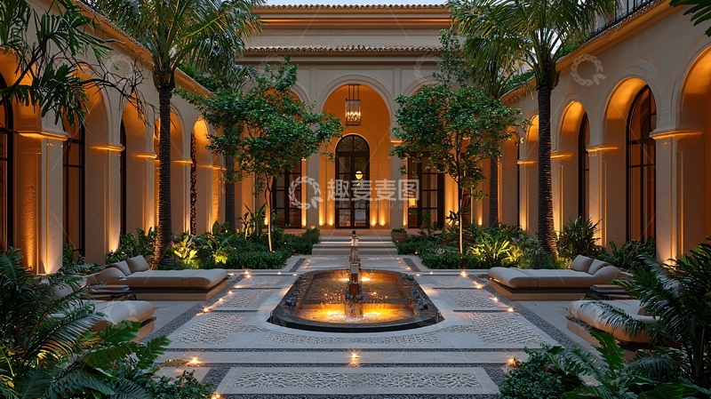 高清大图下载【趣麦麦图】奢华酒店庭院夜景