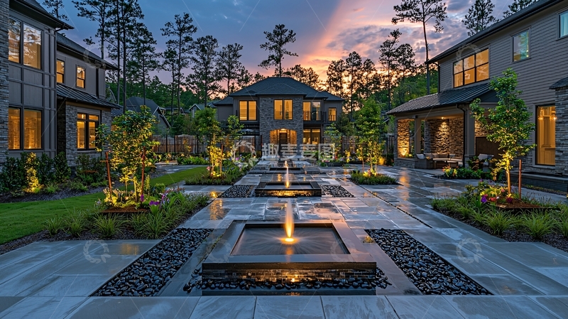 高清大图下载【趣麦麦图】豪华别墅庭院夜景