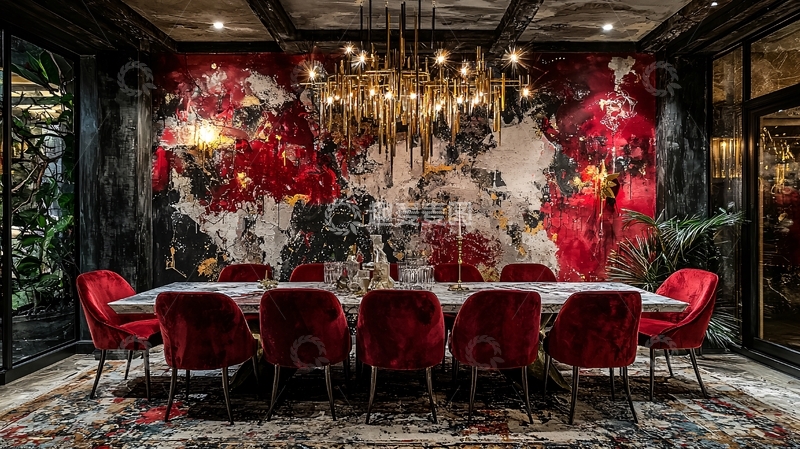 高清大图下载【趣麦麦图】红黑撞色奢华餐厅