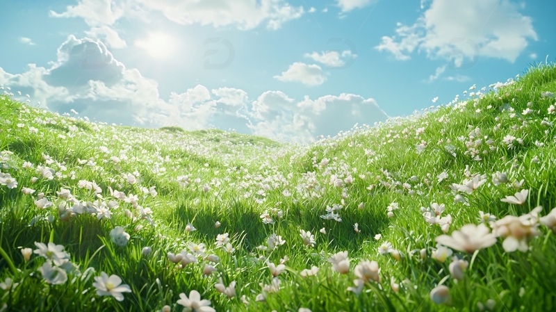 阳光明媚的绿色草地