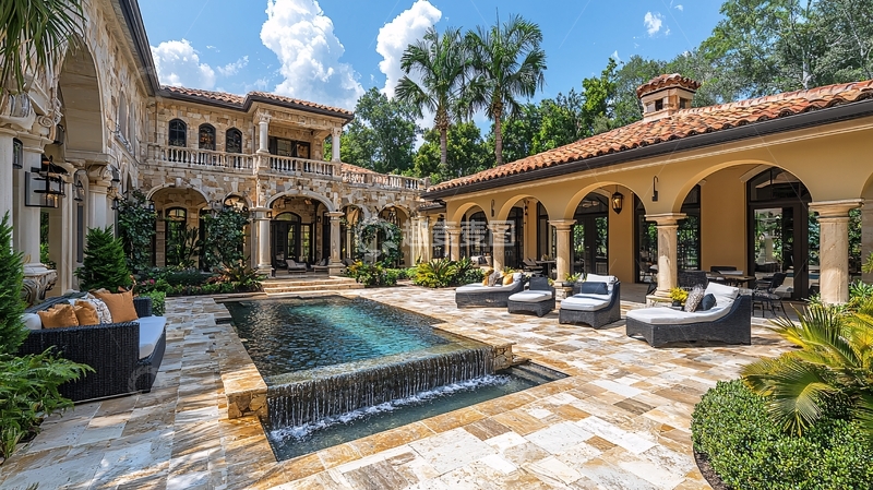 高清大图下载【趣麦麦图】豪华别墅庭院泳池