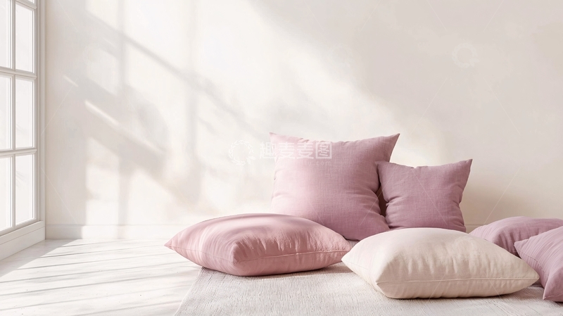 高清大图下载【趣麦麦图】粉色靠枕窗边阳光