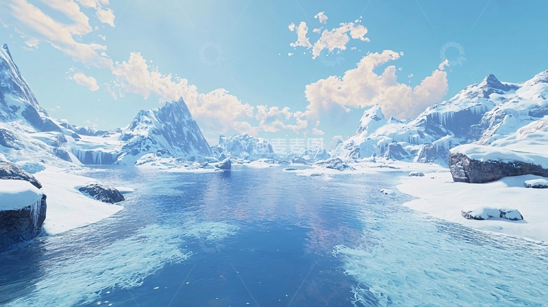 高清大图下载【趣麦麦图】冰雪覆盖的山脉与平静湖泊