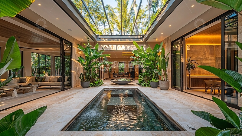 高清大图下载【趣麦麦图】庭院泳池与绿植环绕