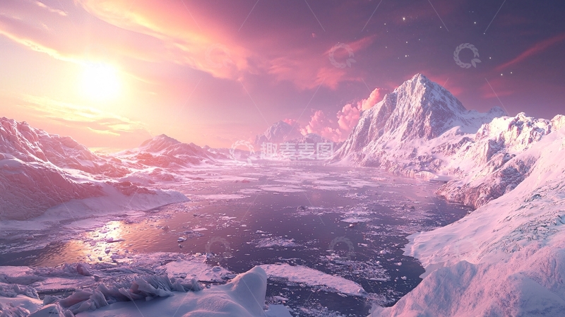 高清大图下载【趣麦麦图】粉色雪山日落