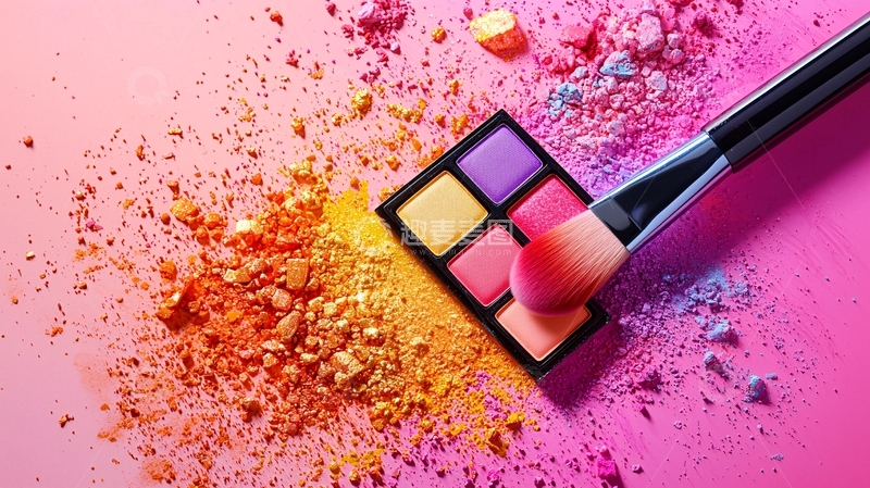高清大图下载【趣麦麦图】彩妆盘和化妆刷粉末飞溅
