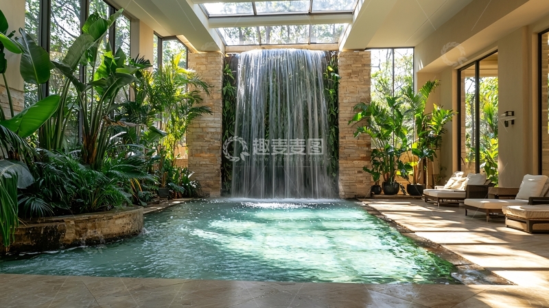 高清大图下载【趣麦麦图】室内瀑布泳池景观