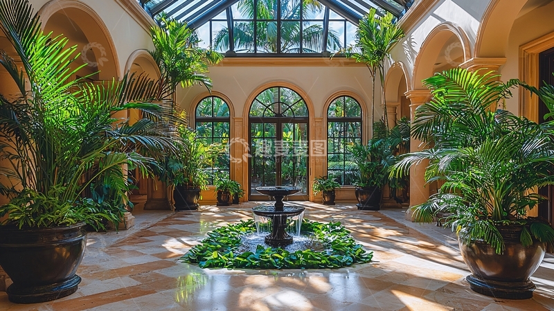 高清大图下载【趣麦麦图】室内花园带喷泉
