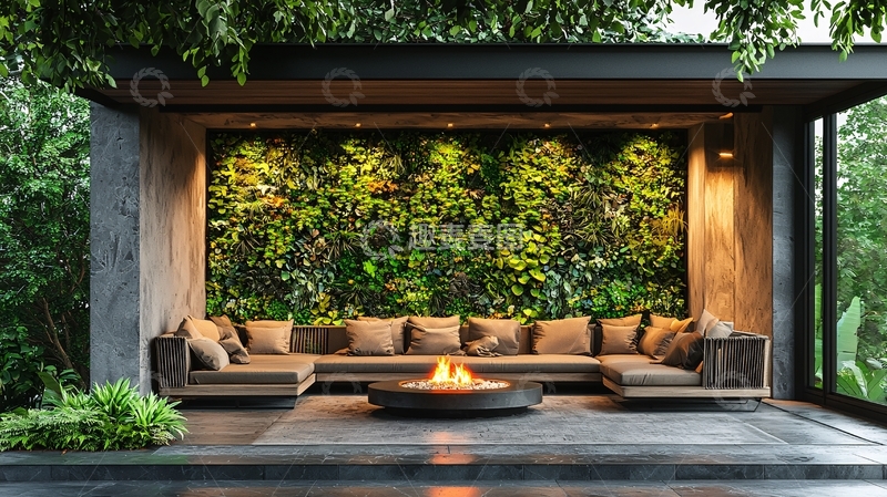 高清大图下载【趣麦麦图】绿植墙庭院休息区