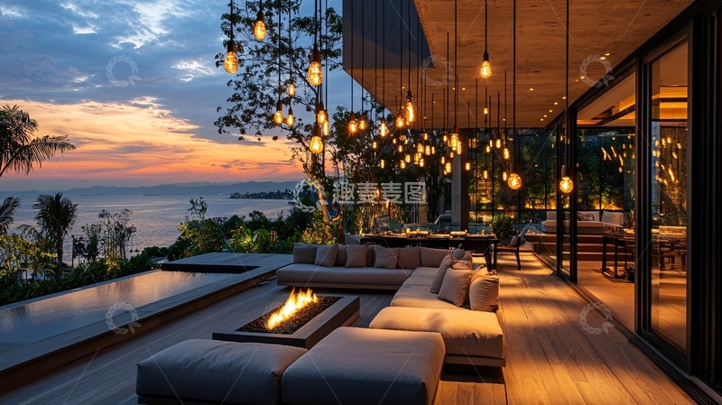 高清大图下载【趣麦麦图】海边豪宅日落美景