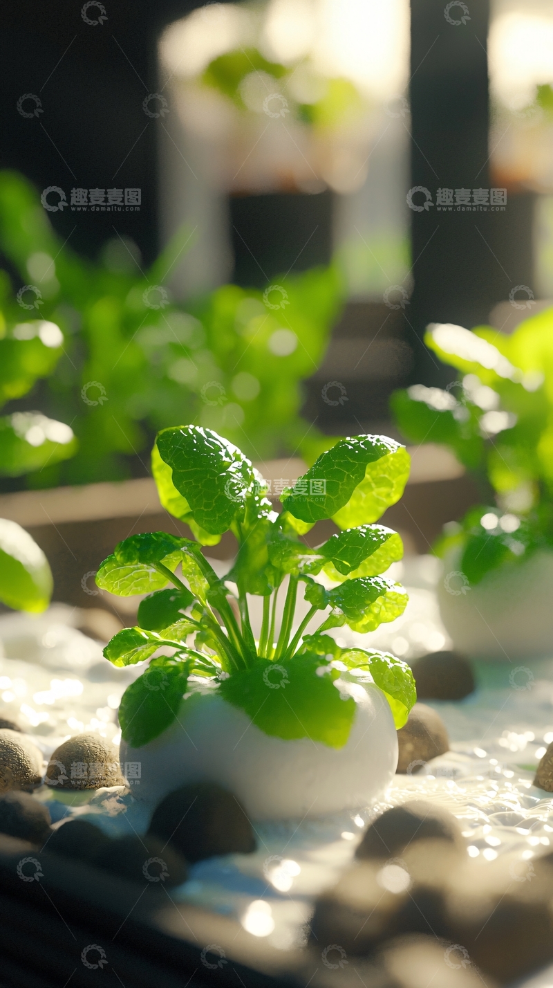 高清大图下载【趣麦麦图】盆栽小白菜特写