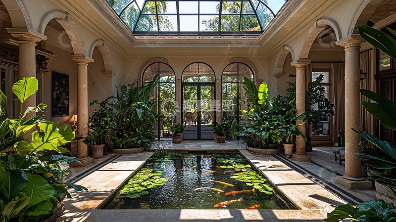 高清大图下载【趣麦麦图】-室内庭院水景