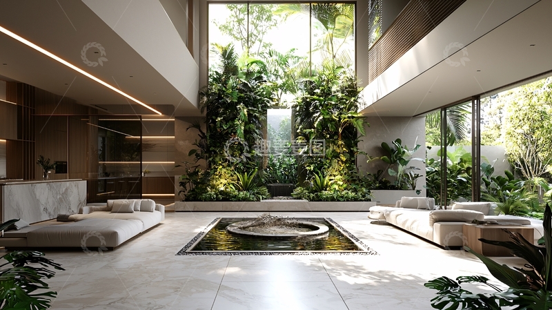 高清大图下载【趣麦麦图】室内绿植环绕的现代住宅