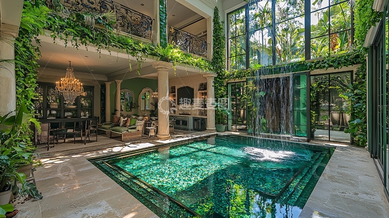 高清大图下载【趣麦麦图】室内泳池别墅绿植环绕