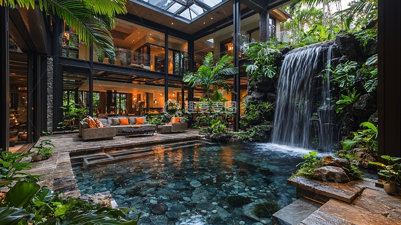 高清大图下载【趣麦麦图】室内瀑布