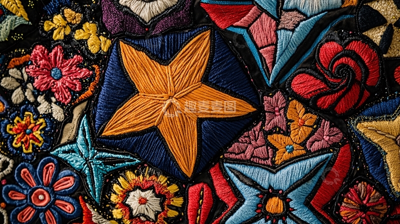 高清大图下载【趣麦麦图】彩色绣花布料