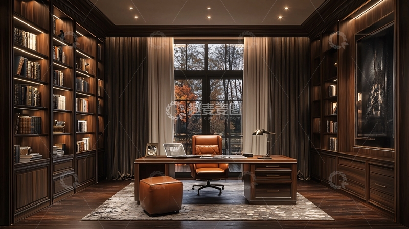 高清大图下载【趣麦麦图】豪华复古书房