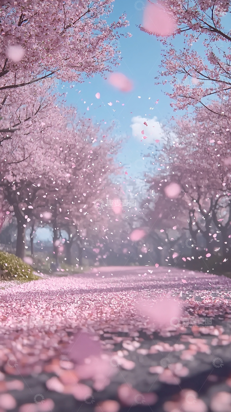 高清大图下载【趣麦麦图】樱花飘落小路