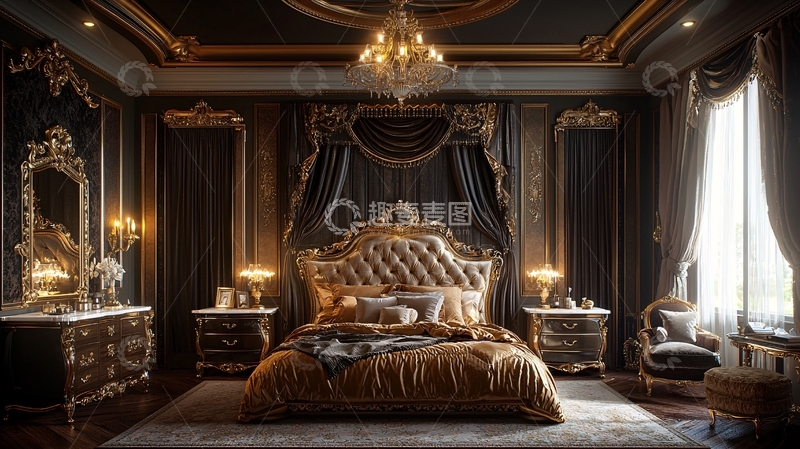 高清大图下载【趣麦麦图】奢华古典卧室全景