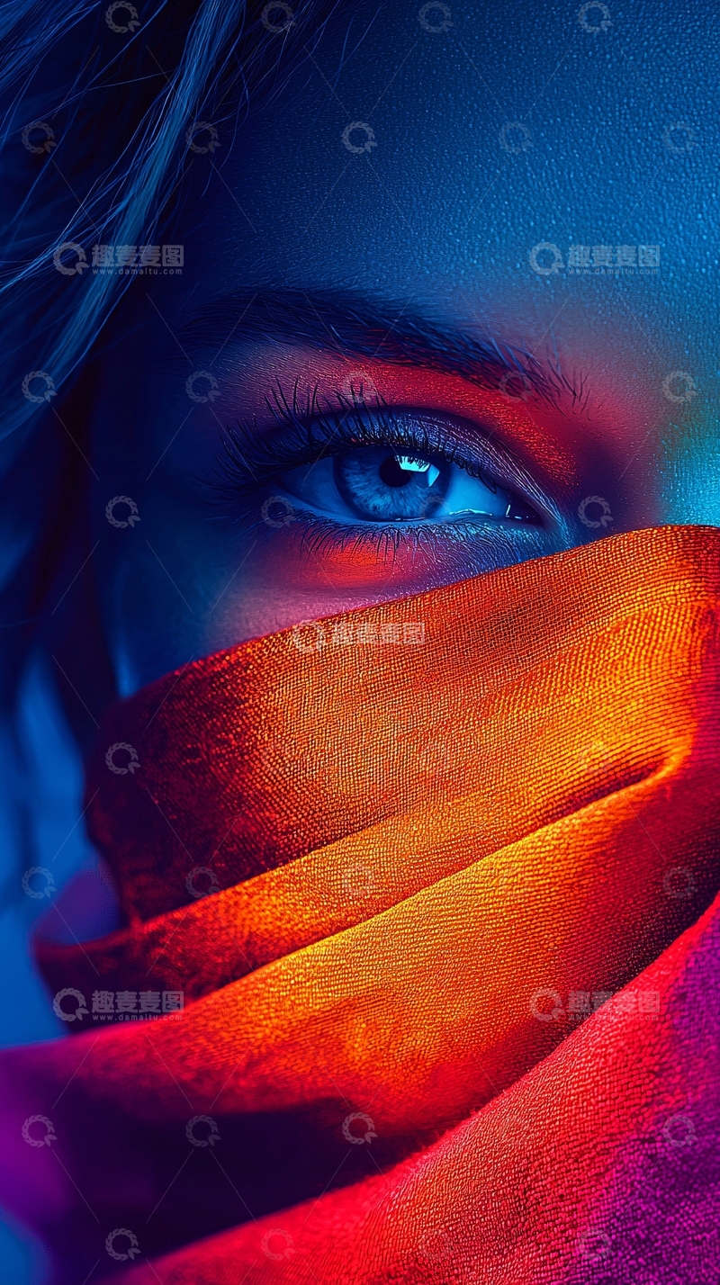 高清大图下载【趣麦麦图】蓝色灯光下的神秘女子