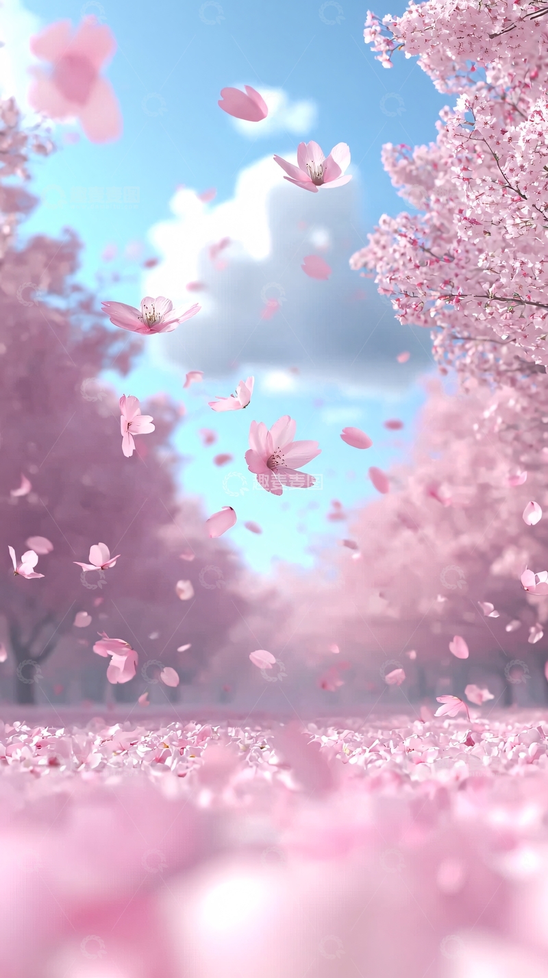 高清大图下载【趣麦麦图】唯美樱花树下粉嫩花瓣