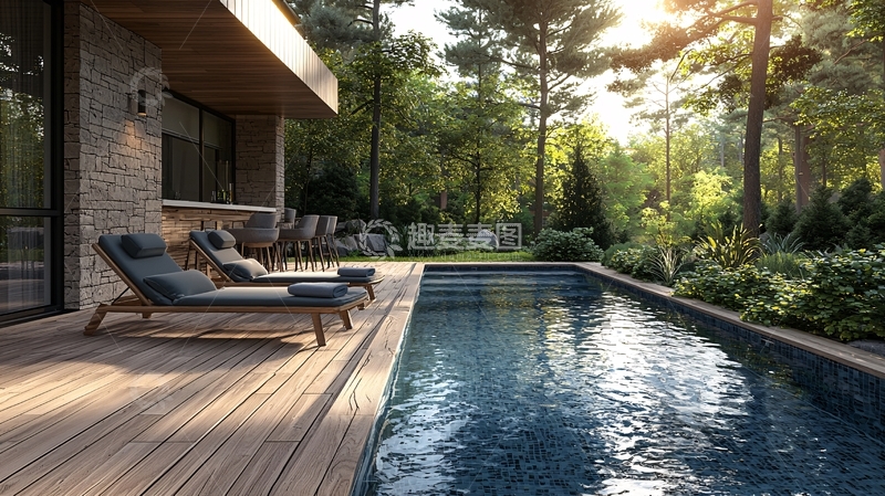 高清大图下载【趣麦麦图】森林别墅泳池