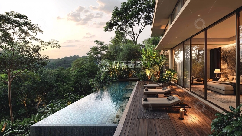 高清大图下载【趣麦麦图】-豪华别墅泳池景观