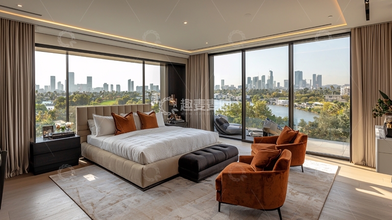 高清大图下载【趣麦麦图】豪华卧室全景落地窗