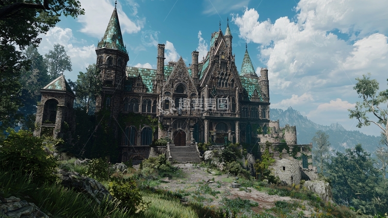 高清大图下载【趣麦麦图】山林中的哥特式古堡