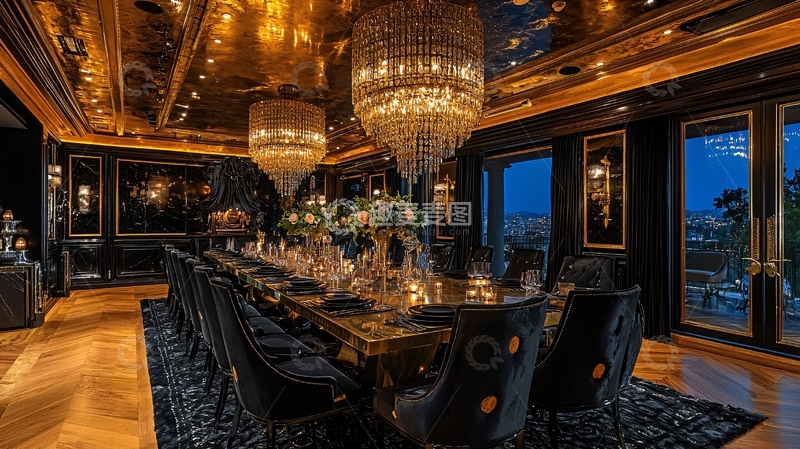 高清大图下载【趣麦麦图】奢华黑色餐厅