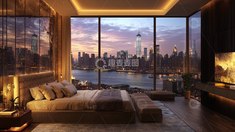 高清大图下载【趣麦麦图】高档卧室城市夜景