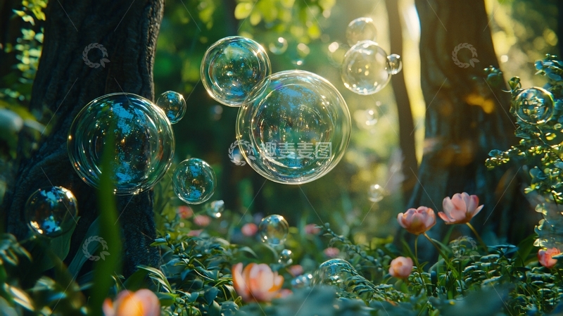 高清大图下载【趣麦麦图】森林里泡泡场景
