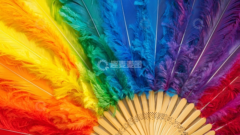 高清大图下载【趣麦麦图】彩虹羽毛扇