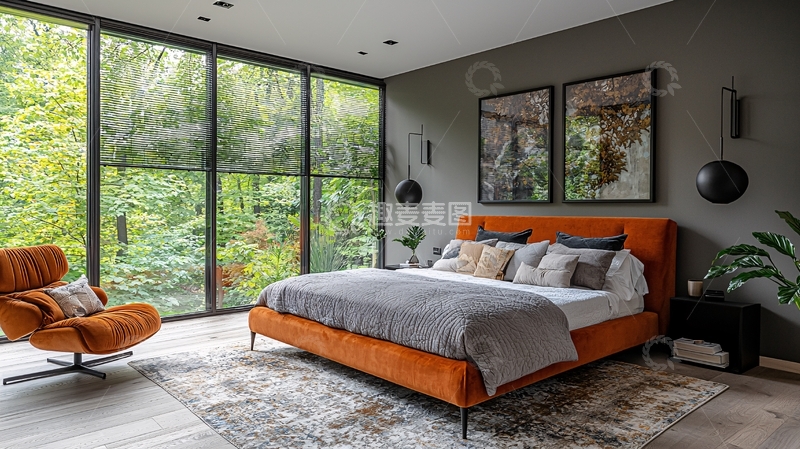 高清大图下载【趣麦麦图】现代卧室大落地窗