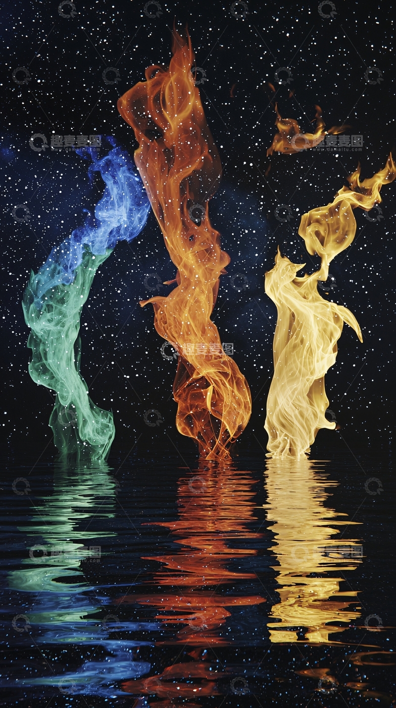 高清大图下载【趣麦麦图】火焰倒影星空