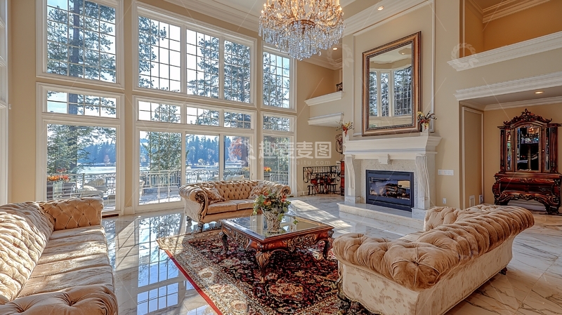 高清大图下载【趣麦麦图】高挑客厅落地窗豪宅