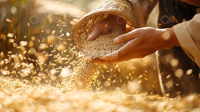 高清大图下载【趣麦麦图】农民筛选稻谷
