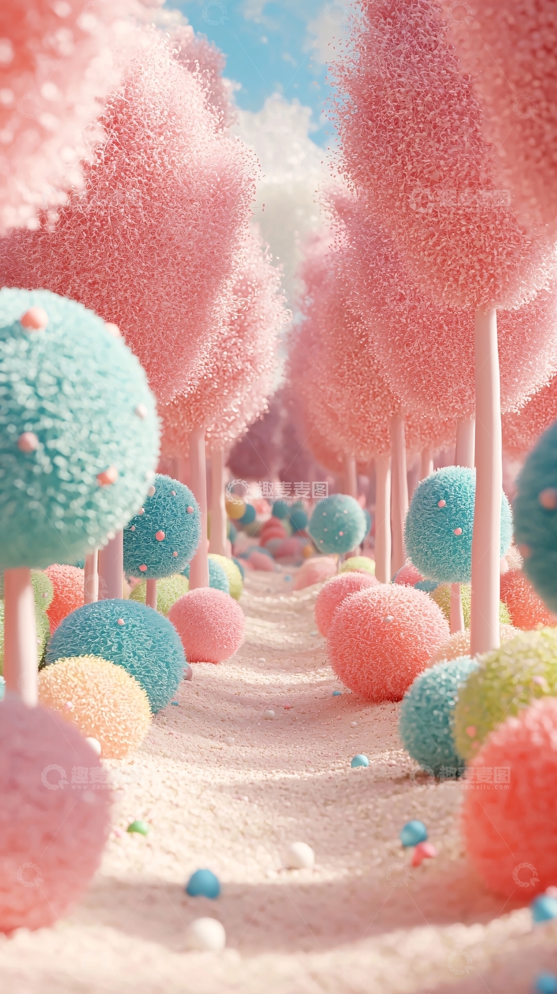 高清大图下载【趣麦麦图】粉色棉花糖树林