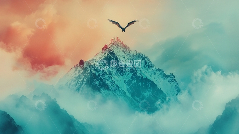 高清大图下载【趣麦麦图】极简风格山峰飞鸟