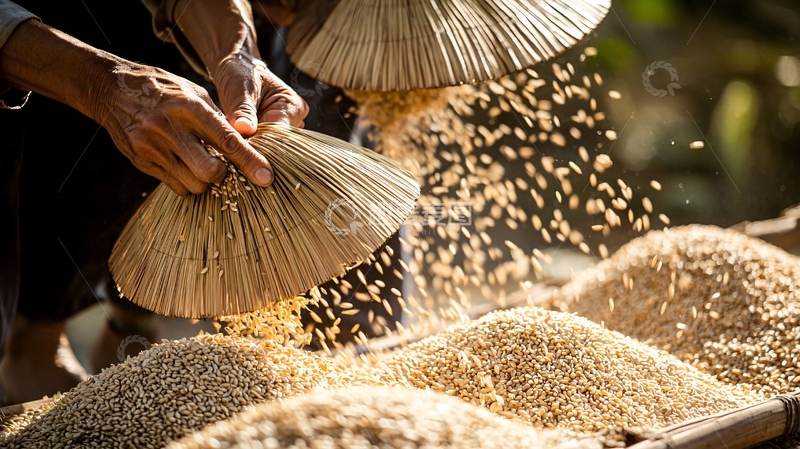 高清大图下载【趣麦麦图】农民筛选稻谷