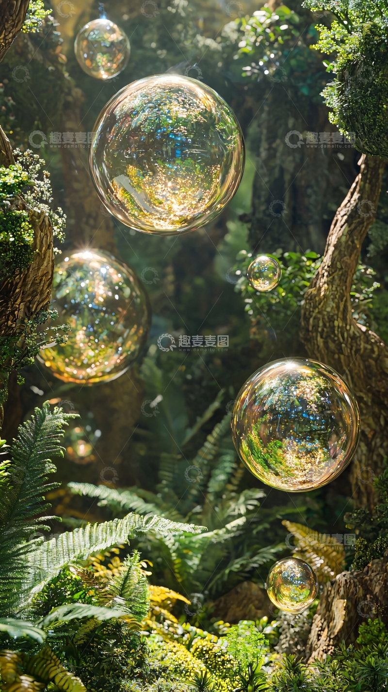 高清大图下载【趣麦麦图】阳光下的森林玻璃球