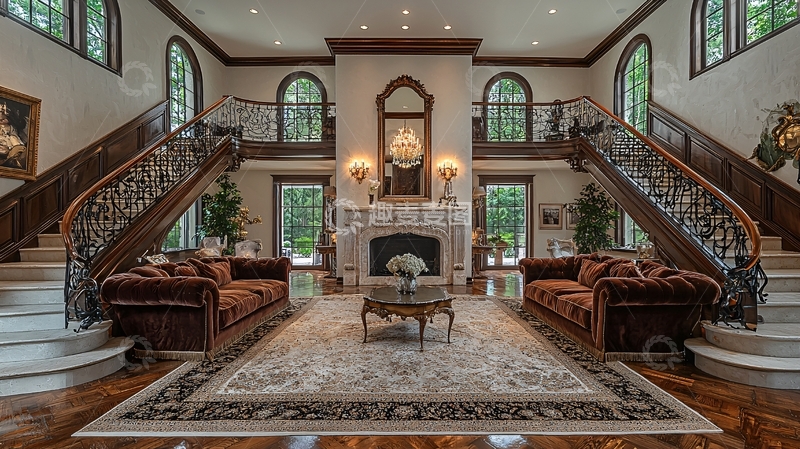 高清大图下载【趣麦麦图】豪华对称楼梯大厅