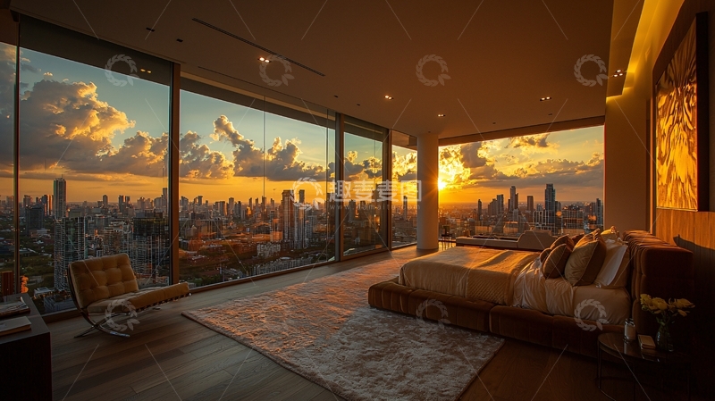 高清大图下载【趣麦麦图】豪华卧室城市景观