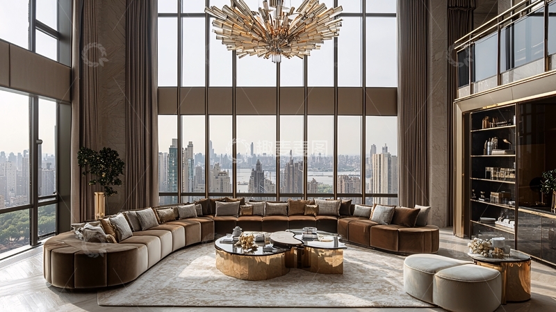 高清大图下载【趣麦麦图】落地窗前的豪华客厅