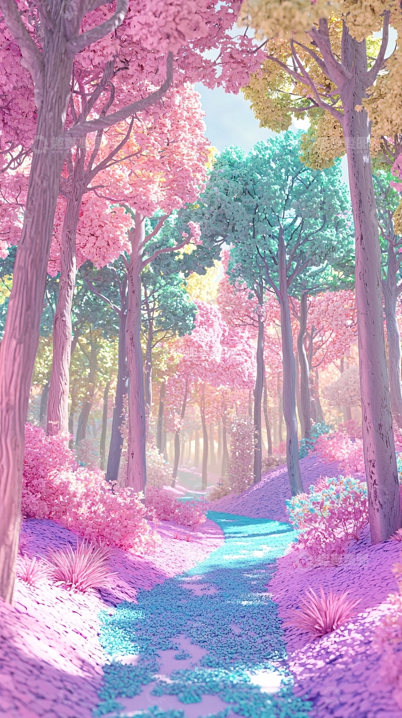 高清大图下载【趣麦麦图】梦幻彩色森林小路